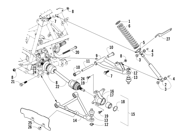 Parts Diagram for Arctic Cat 2005 400 AUTOMATIC TRANSMISSION 4X4 ATV FRONT SUSPENSION ASSEMBLY
