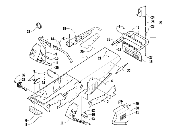 Parts Diagram for Arctic Cat 2006 F 120 SNOWMOBILE CHASSIS, FOOTREST, AND REAR BUMPER ASSEMBLY