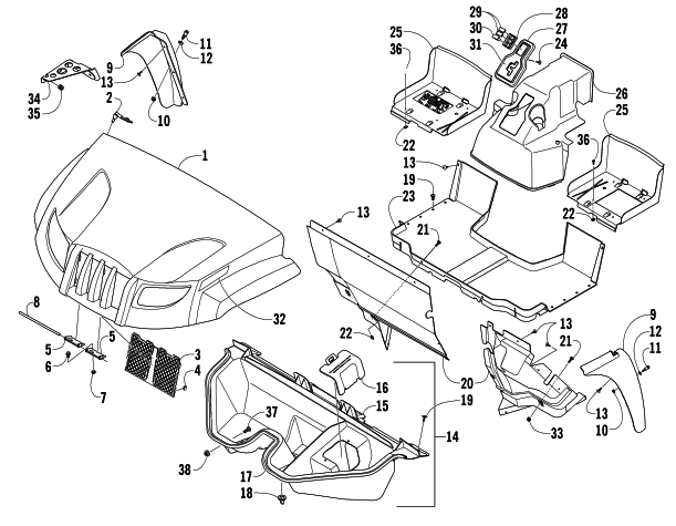 Parts Diagram for Arctic Cat 2006 PROWLER XT 650 H1 AUTOMATIC 4X4 ATV FRONT BODY PANEL ASSEMBLY