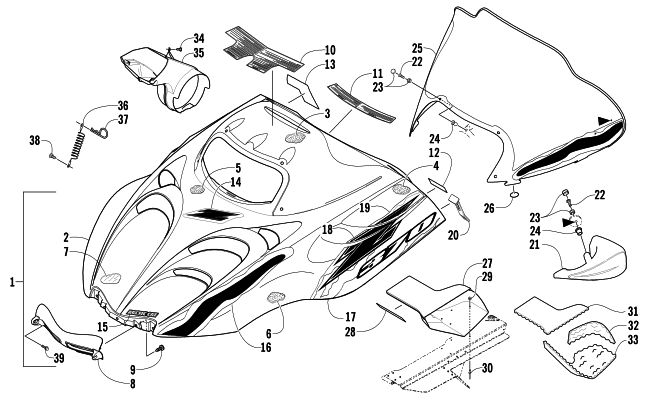 Parts Diagram for Arctic Cat 2006 Z 370 LX SNOWMOBILE HOOD AND WINDSHIELD ASSEMBLY