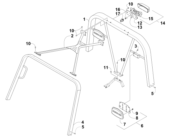 Parts Diagram for Arctic Cat 2007 PROWLER 650 H1 AUTOMATIC 4X4 ATV CANOPY AND TAILLIGHT ASSEMBLY