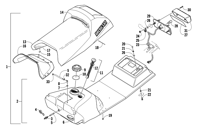 Parts Diagram for Arctic Cat 2006 Z 440 LX SNOWMOBILE GAS TANK, SEAT, AND TAILLIGHT ASSEMBLY