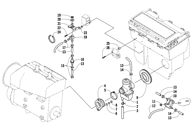 Parts Diagram for Arctic Cat 2006 PANTHER 370 R SNOWMOBILE CARBURETOR AND FUEL PUMP ASSEMBLY