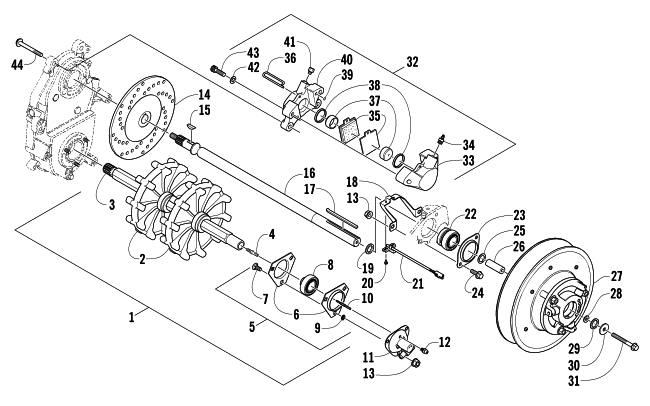 Parts Diagram for Arctic Cat 2006 PANTHER 660 TOURING SNOWMOBILE DRIVE TRAIN SHAFT AND BRAKE ASSEMBLIES