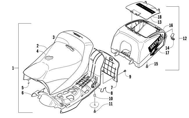 Parts Diagram for Arctic Cat 2006 SABERCAT 500 EFI SNOWMOBILE SEAT AND STORAGE BOX ASSEMBLY