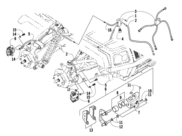 Parts Diagram for Arctic Cat 2005 400 AUTOMATIC TRANSMISSION 4X4 FIS ATV HYDRAULIC BRAKE ASSEMBLY