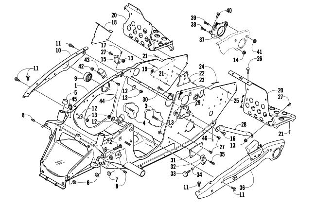 Parts Diagram for Arctic Cat 2006 SABERCAT 500 EFI SNOWMOBILE FRONT FRAME AND FOOTREST ASSEMBLY