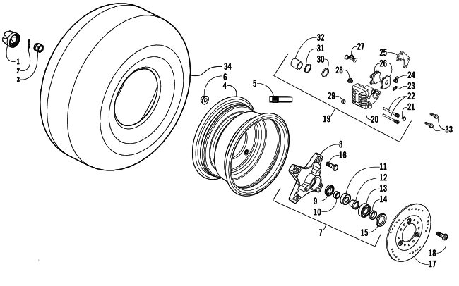 Parts Diagram for Arctic Cat 2014 300 2X4 UTILITY ATV FRONT WHEELS AND BRAKE ASSEMBLY