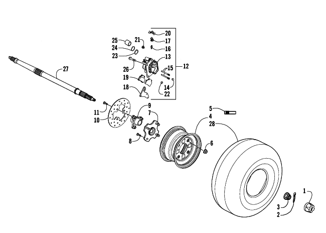 Parts Diagram for Arctic Cat 2015 300 2X4 UTILITY ATV REAR WHEELS, AXLE, AND BRAKE ASSEMBLY