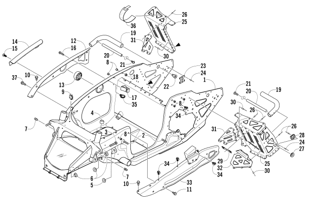Parts Diagram for Arctic Cat 2006 M7 EFI LE 162 SNOWMOBILE FRONT FRAME AND FOOTREST ASSEMBLY