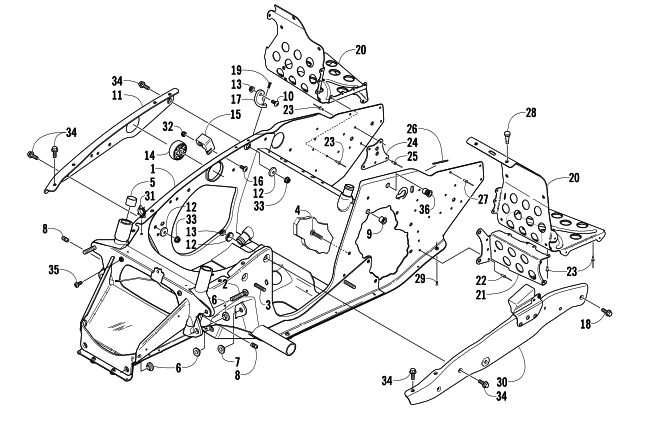 Parts Diagram for Arctic Cat 2006 FIRECAT 600 EFI SNO PRO SNOWMOBILE FRONT FRAME AND FOOTREST ASSEMBLY