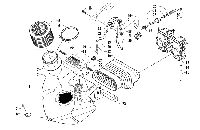 Parts Diagram for Arctic Cat 2006 M7 153 CT SNOWMOBILE AIR SILENCER, CARBURETOR, AND FUEL PUMP ASSEMBLY