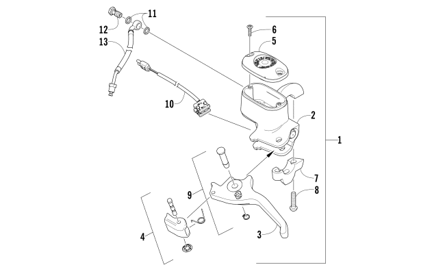 Parts Diagram for Arctic Cat 2014 BEARCAT 570 XTE SNOWMOBILE HYDRAULIC BRAKE CONTROL ASSEMBLY