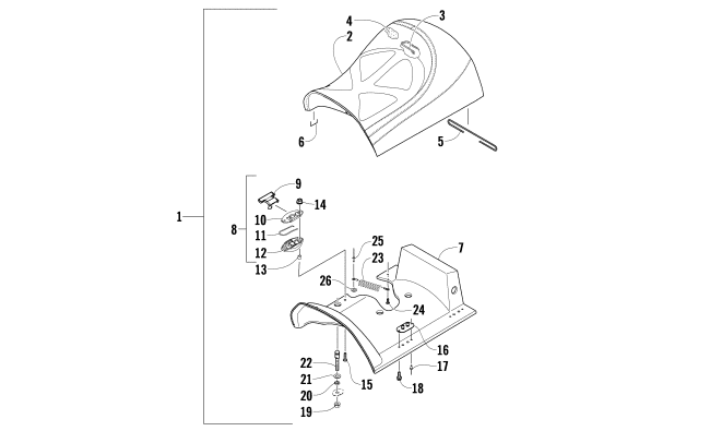 Parts Diagram for Arctic Cat 2006 BEARCAT WIDE TRACK TURBO SNOWMOBILE FRONT SEAT ASSEMBLY