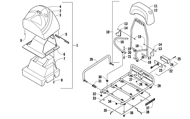 Parts Diagram for Arctic Cat 2006 BEARCAT WIDE TRACK TURBO SNOWMOBILE REAR SEAT, BACKREST, AND RACK ASSEMBLY