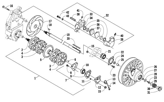 Parts Diagram for Arctic Cat 2006 BEARCAT WIDE TRACK TURBO SNOWMOBILE DRIVE TRAIN SHAFTS AND BRAKE ASSEMBLIES