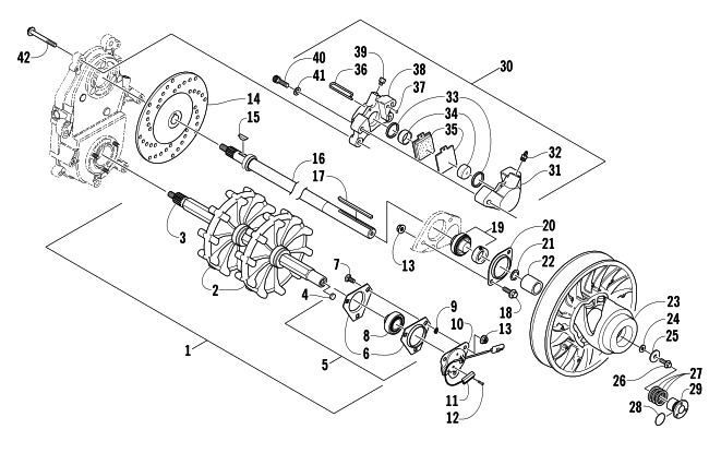 Parts Diagram for Arctic Cat 2006 T660 TURBO ST SNOWMOBILE DRIVE TRAIN SHAFT AND BRAKE ASSEMBLIES
