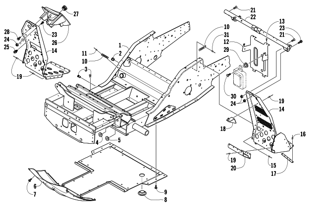 Parts Diagram for Arctic Cat 2007 T660 TURBO TOURING SNOWMOBILE FRONT FRAME AND FOOTREST ASSEMBLY