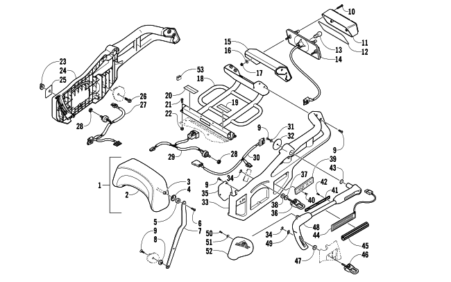 Parts Diagram for Arctic Cat 2006 T660 TOURING SNOWMOBILE BACKREST, RACK, AND TAILLIGHT ASSEMBLY