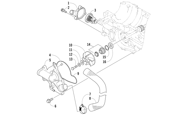 Parts Diagram for Arctic Cat 2007 CROSSFIRE 500 EFI SNOWMOBILE WATER PUMP/WATER MANIFOLD
