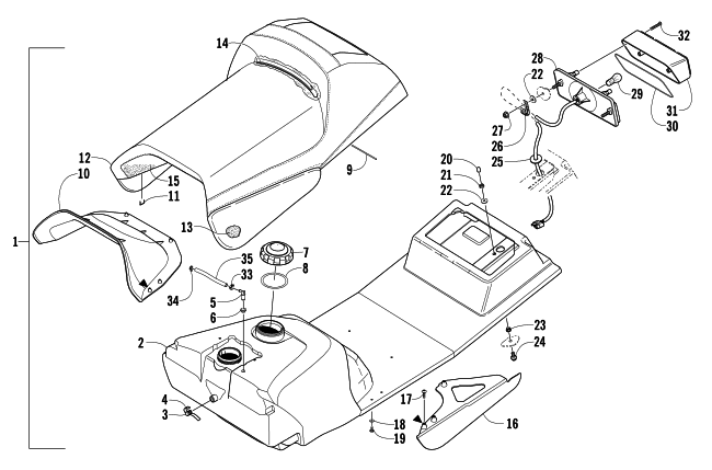 Parts Diagram for Arctic Cat 2006 T660 TURBO ST SNOWMOBILE GAS TANK, SEAT, AND TAILLIGHT ASSEMBLY