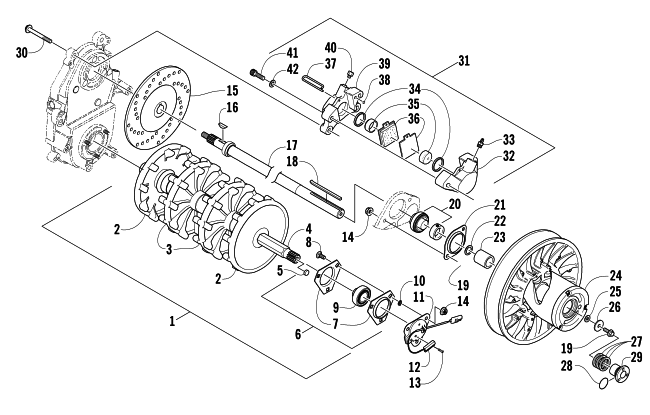 Parts Diagram for Arctic Cat 2006 T660 TURBO TOURING SNOWMOBILE DRIVE TRAIN SHAFT AND BRAKE ASSEMBLIES