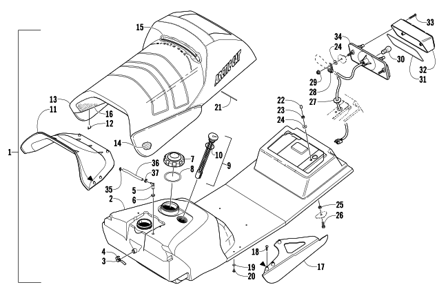 Parts Diagram for Arctic Cat 2006 ZR 900 EFI SNOWMOBILE GAS TANK, SEAT, AND TAILLIGHT ASSEMBLY