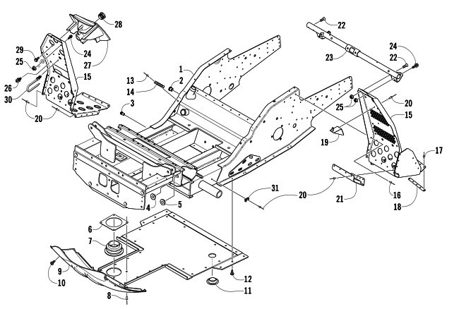 Parts Diagram for Arctic Cat 2006 PANTHER 660 TRAIL SNOWMOBILE FRONT FRAME AND FOOTREST ASSEMBLY