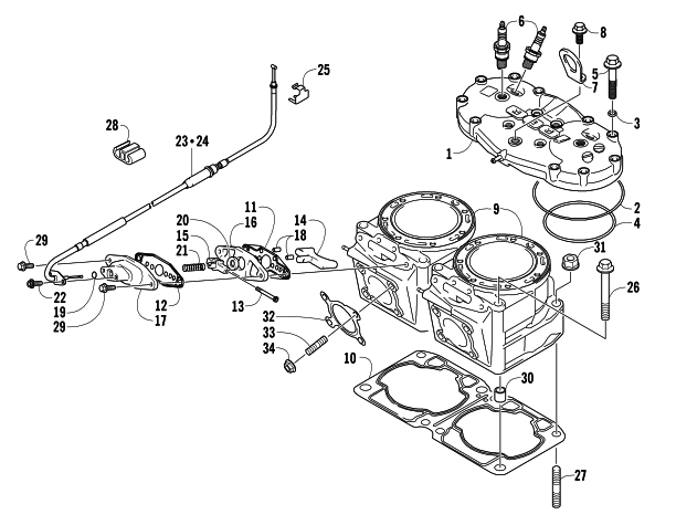 Parts Diagram for Arctic Cat 2007 M1000 EFI 153 SNOWMOBILE CYLINDER AND HEAD ASSEMBLY