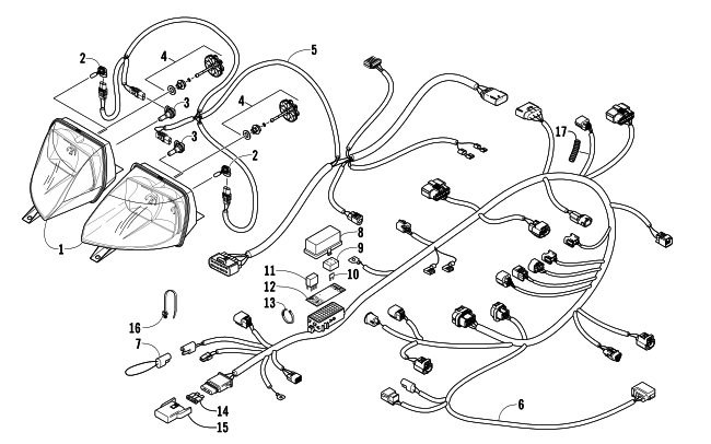 Parts Diagram for Arctic Cat 2007 JAGUAR Z1 EARLY BUILD SNOWMOBILE HEADLIGHT AND WIRING ASSEMBLIES