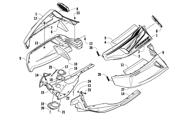 Parts Diagram for Arctic Cat 2007 JAGUAR Z1 EARLY BUILD SNOWMOBILE SKID PLATE AND SIDE PANEL ASSEMBLY