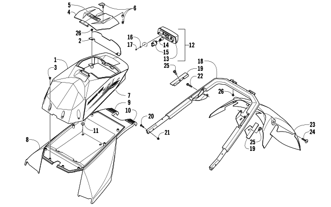 Parts Diagram for Arctic Cat 2007 JAGUAR Z1 EARLY BUILD SNOWMOBILE REAR BUMPER, STORAGE BOX, AND TAILLIGHT ASSEMBLY