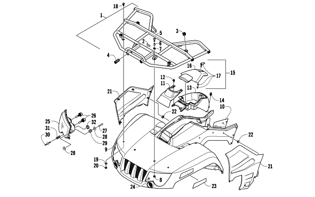 Parts Diagram for Arctic Cat 2007 400 AUTOMATIC TRANSMISSION 4X4 FIS ATV FRONT BODY PANEL ASSEMBLY