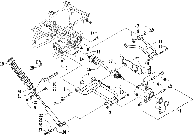 Parts Diagram for Arctic Cat 2007 650 H1 AUTOMATIC TRANSMISSION 4X4 TRV ATV REAR SUSPENSION ASSEMBLY