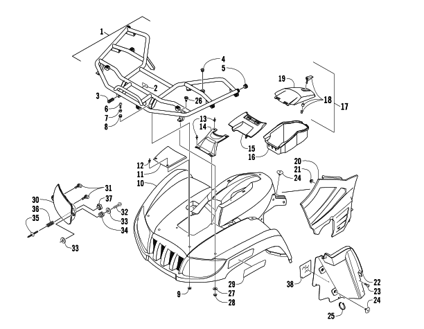 Parts Diagram for Arctic Cat 2007 650 H1 AUTOMATIC TRANSMISSION 4X4 FIS ATV FRONT BODY PANEL ASSEMBLY