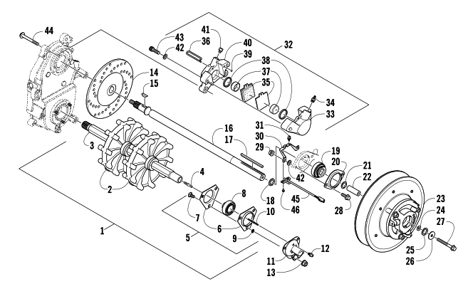Parts Diagram for Arctic Cat 2008 PANTHER 660 TOURING SNOWMOBILE DRIVE TRAIN SHAFT AND BRAKE ASSEMBLIES