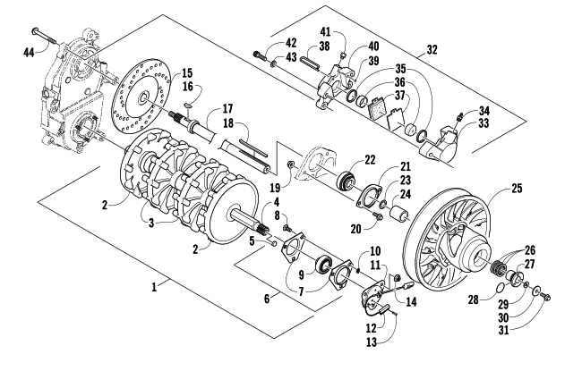 Parts Diagram for Arctic Cat 2007 T660 TURBO TOURING LE SNOWMOBILE DRIVE TRAIN SHAFT AND BRAKE ASSEMBLIES