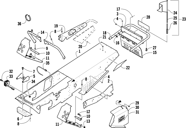 Parts Diagram for Arctic Cat 2007 AC 120 SNOWMOBILE CHASSIS, FOOTREST, AND REAR BUMPER ASSEMBLY