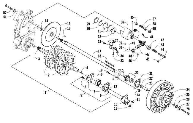 Parts Diagram for Arctic Cat 2008 PANTHER 370 SNOWMOBILE DRIVE TRAIN SHAFT AND BRAKE ASSEMBLIES