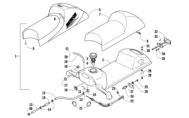 Parts Diagram for Arctic Cat 2007 AC 120 SNOWMOBILE GAS TANK, SEAT, AND TAILLIGHT ASSEMBLY