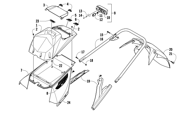 Parts Diagram for Arctic Cat 2007 F6 EFI SNO PRO SNOWMOBILE REAR BUMPER, STORAGE BOX, AND TAILLIGHT ASSEMBLY