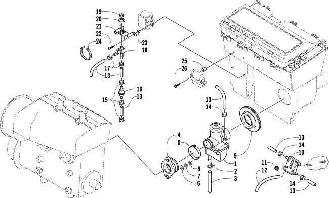 Parts Diagram for Arctic Cat 2007 PANTHER 370 SNOWMOBILE CARBURETOR AND FUEL PUMP ASSEMBLY