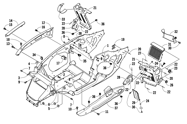 Parts Diagram for Arctic Cat 2007 CROSSFIRE 600 EFI SNOWMOBILE FRONT FRAME AND FOOTREST ASSEMBLY