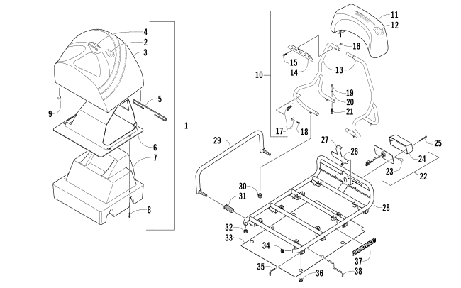 Parts Diagram for Arctic Cat 2007 BEARCAT WIDE TRACK SNOWMOBILE REAR SEAT, BACKREST, AND RACK ASSEMBLY
