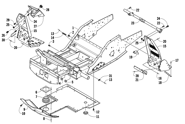 Parts Diagram for Arctic Cat 2007 PANTHER 660 TRAIL SNOWMOBILE FRONT FRAME AND FOOTREST ASSEMBLY