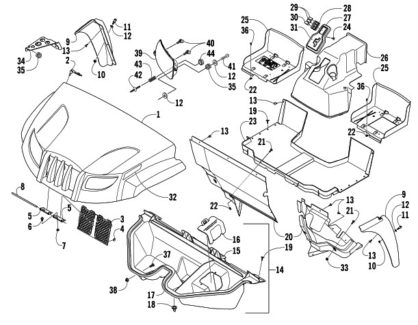 Parts Diagram for Arctic Cat 2008 PROWLER 650 H1 AUTOMATIC 4X4 ATV FRONT BODY PANEL ASSEMBLY