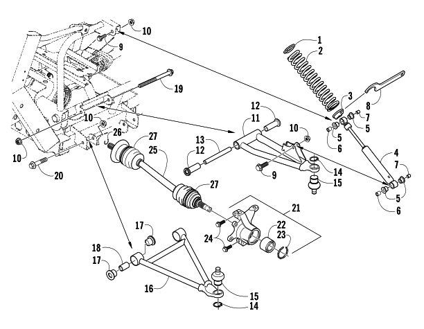 Parts Diagram for Arctic Cat 2008 PROWLER 650 H1 AUTOMATIC 4X4 ATV FRONT SUSPENSION ASSEMBLY