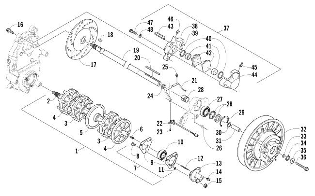 Parts Diagram for Arctic Cat 2007 BEARCAT WIDE TRACK SNOWMOBILE DRIVE TRAIN SHAFTS AND BRAKE ASSEMBLIES
