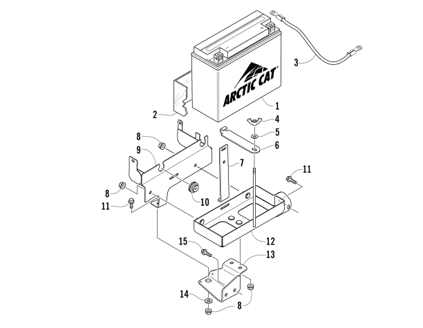 Parts Diagram for Arctic Cat 2008 BEARCAT WIDE TRACK SNOWMOBILE BATTERY ASSEMBLY