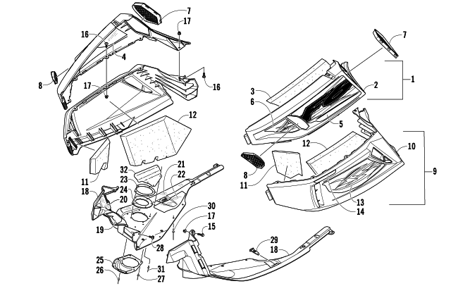 Parts Diagram for Arctic Cat 2007 F6 EFI LXR SNOWMOBILE SKID PLATE AND SIDE PANEL ASSEMBLY